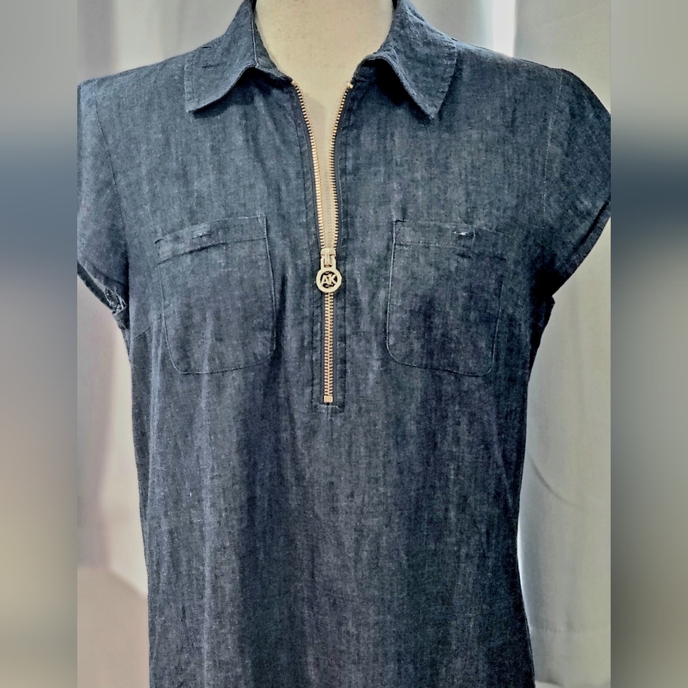 Anne Klein Denim Shift Dress Zip Front Sz 4 - Picture 3 of 4